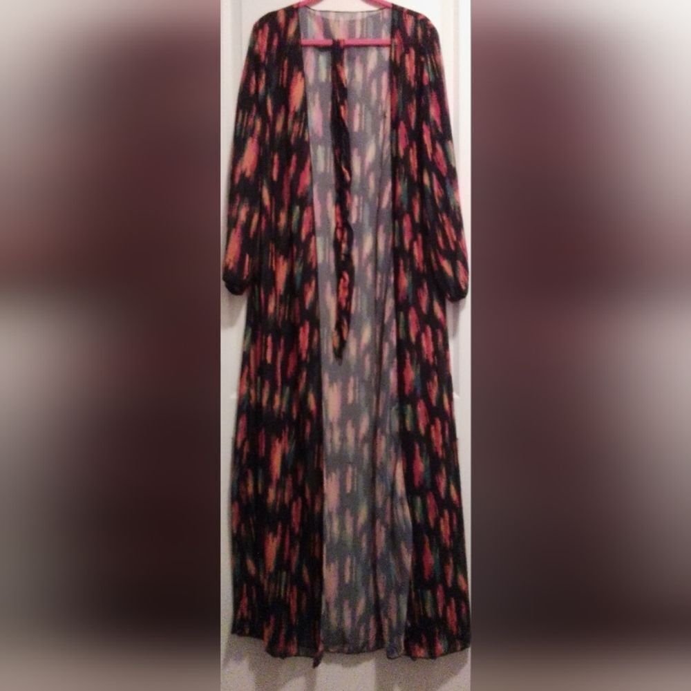 Vibrant Abstract Patterned Lightweight Long Robe - Size S